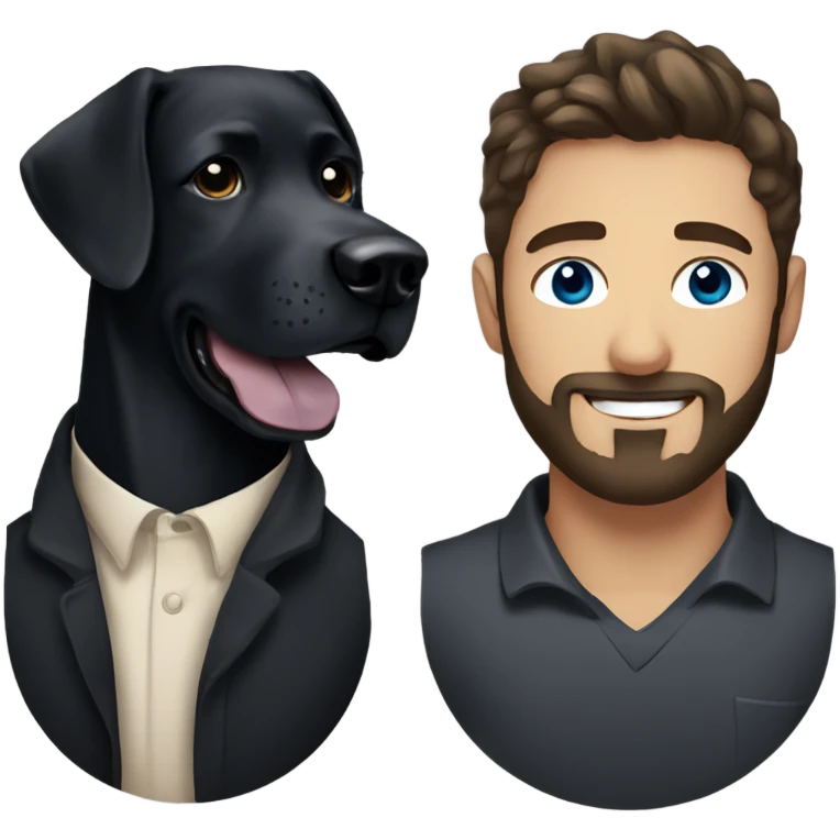 Handsome man with blue eyes black hair and beard holding black Labrador  emoji