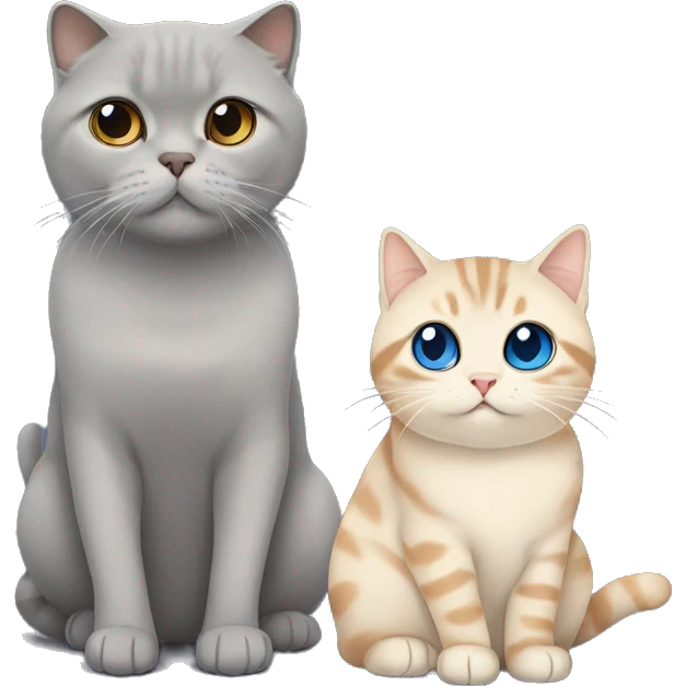 Grey Scottish fold sitting together with beige cat with blue eyes  emoji