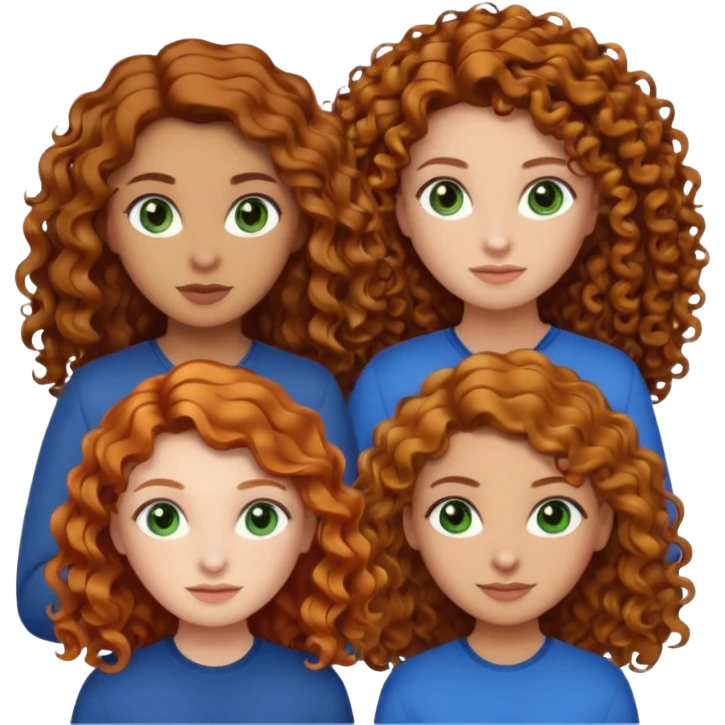 Make me 3 girls. One with medium size curly ginger hair, white skin and green eyes,  one with long curly dark brown hair with a little just a little darker skin and brown eyes,  and one with white skin and straight dark blonde hair and blue eyes  emoji