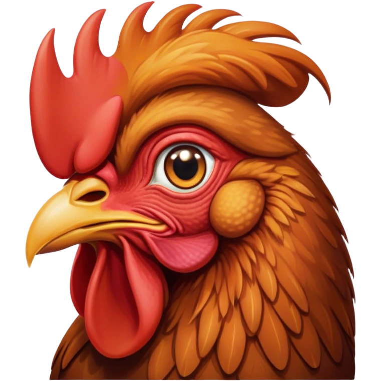 Cinematic Noble Brown Rooster Portrait Emoji, Poised and regal, with a robust, commanding build and a rich, well-groomed brown plumage, deep-set soulful warm eyes, Simplified yet sharp and sophisticated features, highly detailed, glowing with a soft, dignified glow, high shine, intelligent and proud, stylized with an air of rustic majesty, focused and attentive, soft glowing outline, capturing the essence of a watchful and confident leader, so majestic it feels as though it could crow out of the screen with effortless authority! emoji