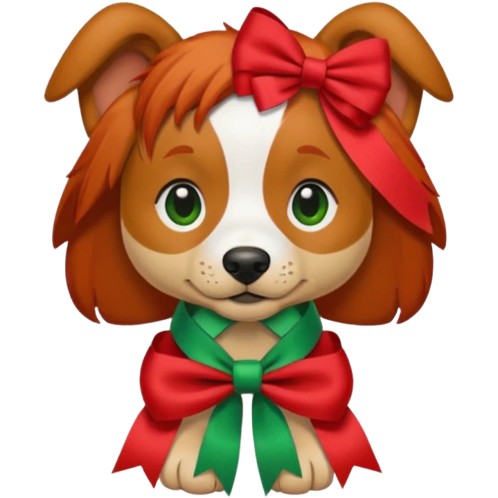 dog with head ribbon and green shirt emoji