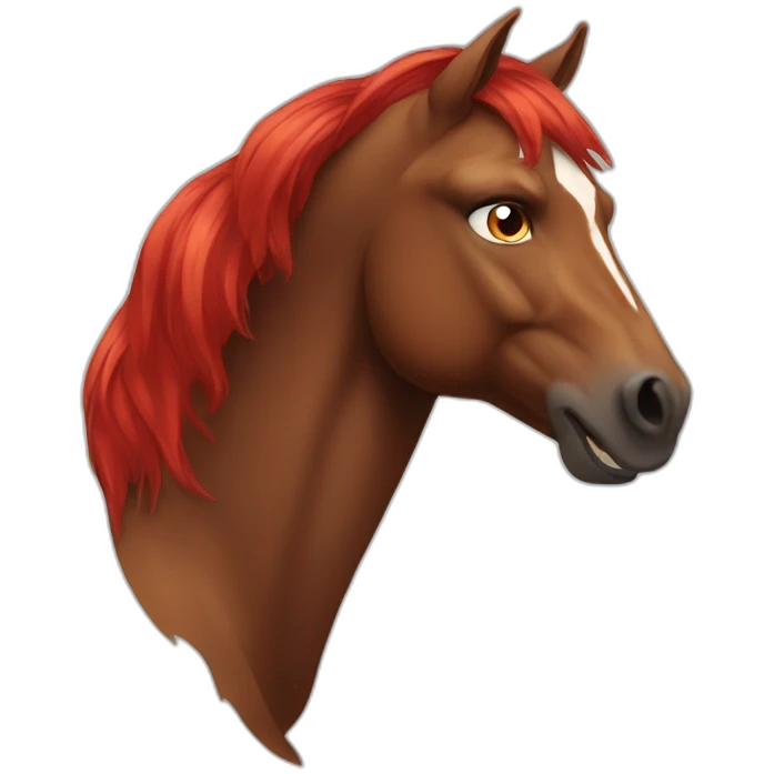 angry brown horse with red hair emoji