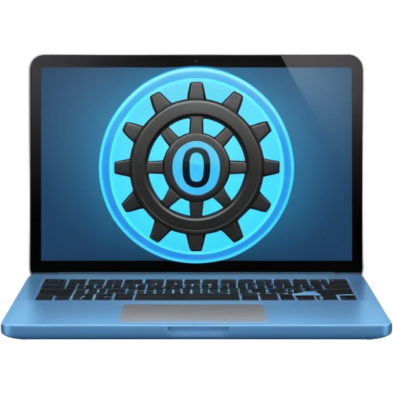 laptop screen with number 0 and a gear emoji