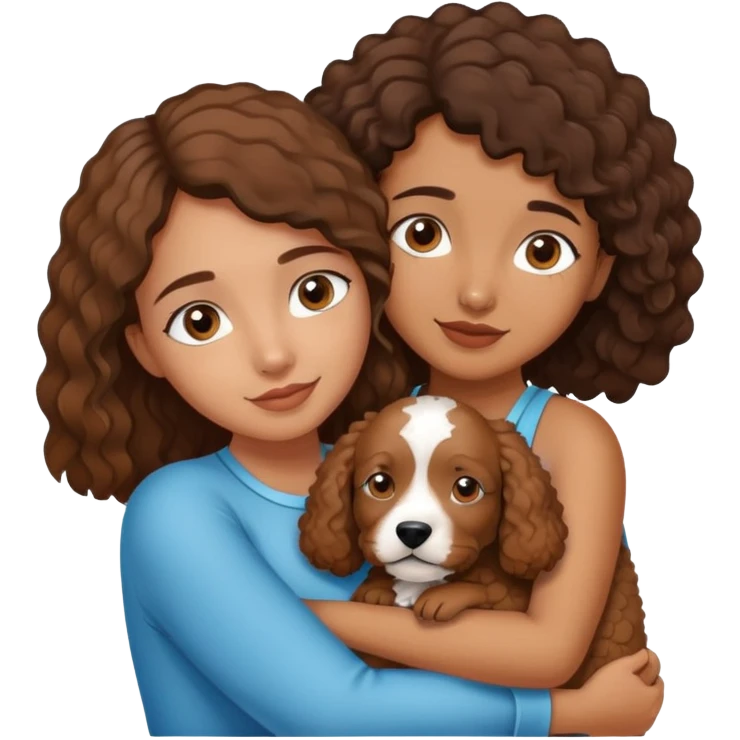 A brown girl with blue eyes hugging her little Brown Spanish water dog  emoji