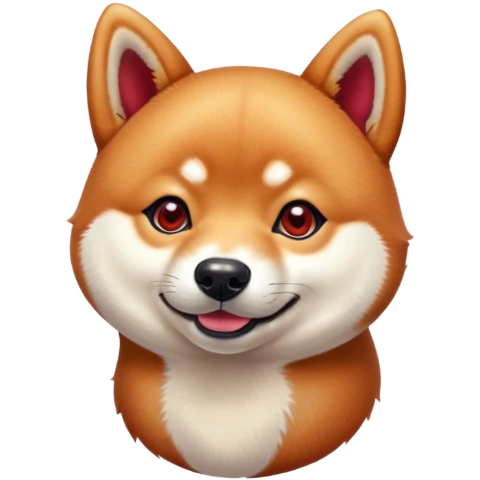 Cinematic Cute Shiba Inu Portrait Emoji, Head tilted playfully and inquisitively, featuring a rich red fur with a creamy underbelly and perky ears, round, sparkling brown eyes filled with curiosity, Simplified yet irresistibly adorable features, highly detailed, glowing with a warm, friendly glow, high shine, affectionate and lively, stylized with a touch of whimsy, bright and endearing, soft glowing outline, capturing the essence of a mischievous yet loving pup, so playful it feels like it could leap out of the screen and into your arms! emoji