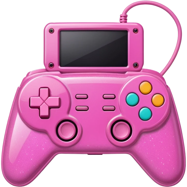 glittery pink 90s retro game console with pink corded controller emoji