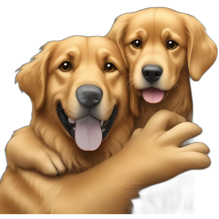 Golden retriever hugging rottweiller in a moving truck emoji