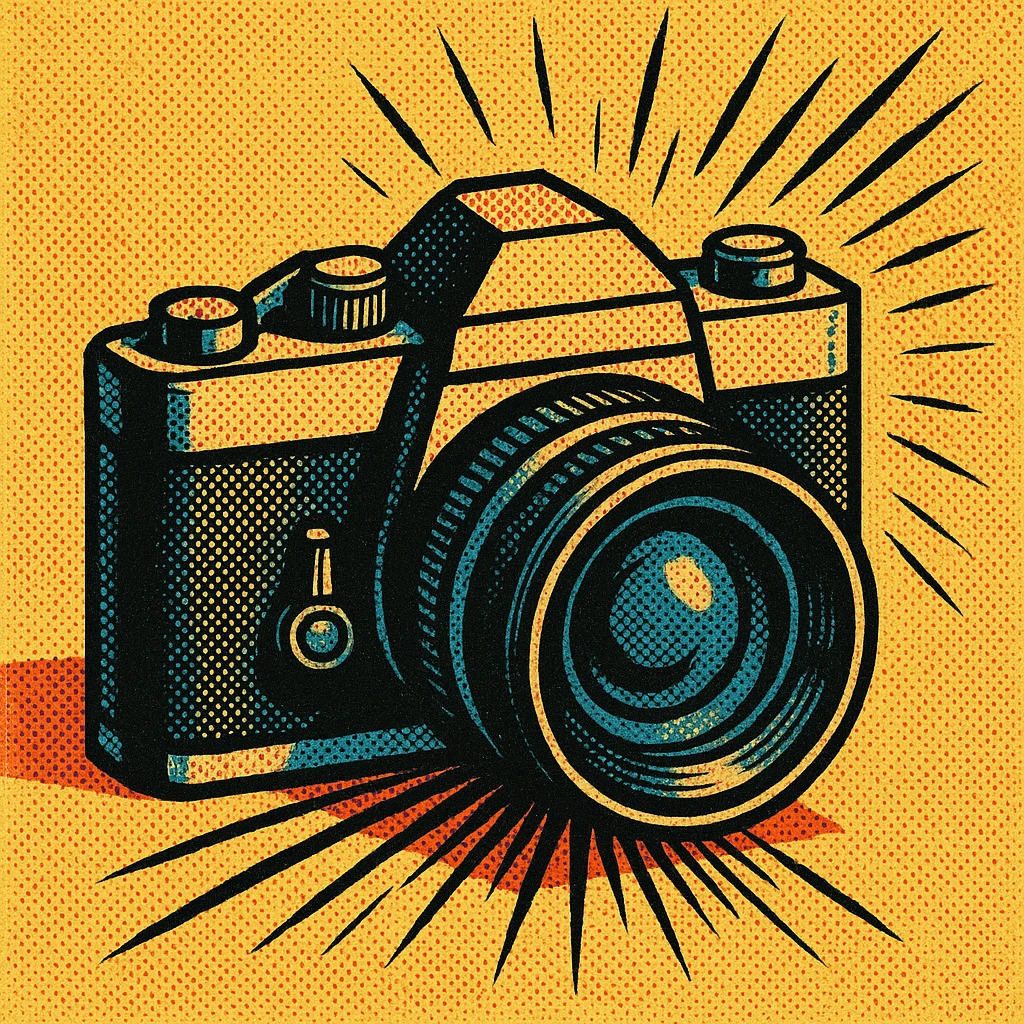 a camera, old school comic book style, vintage comic illustration emoji