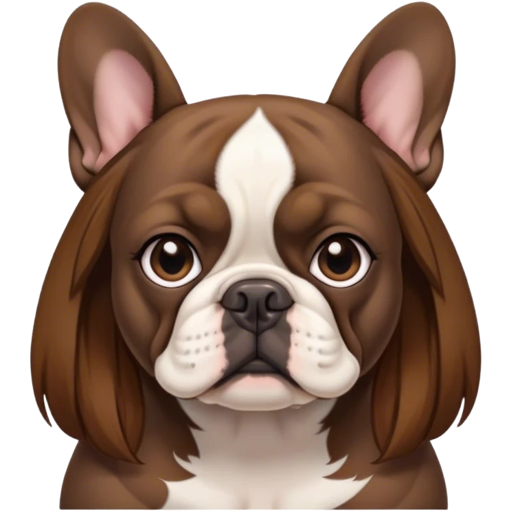 a white girl with brown hair with a black frenchie bulldog with long hair without the ears emoji