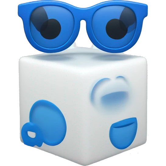 Blue cube with circle glasses emoji