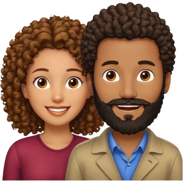Beso mujer morena rizada y hombre blanco con barba negra emoji
