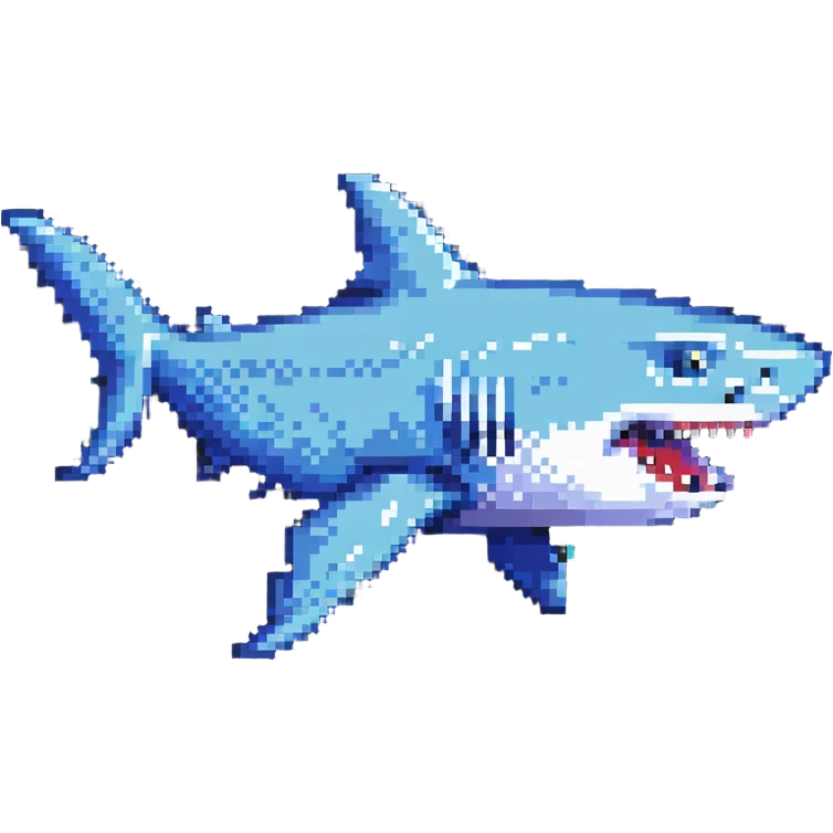 flying shark, pixel art style, simple background, retro colors emoji