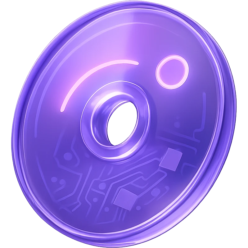 A minimalist CD disc with abstract pattern, glowing effect, purple color emoji