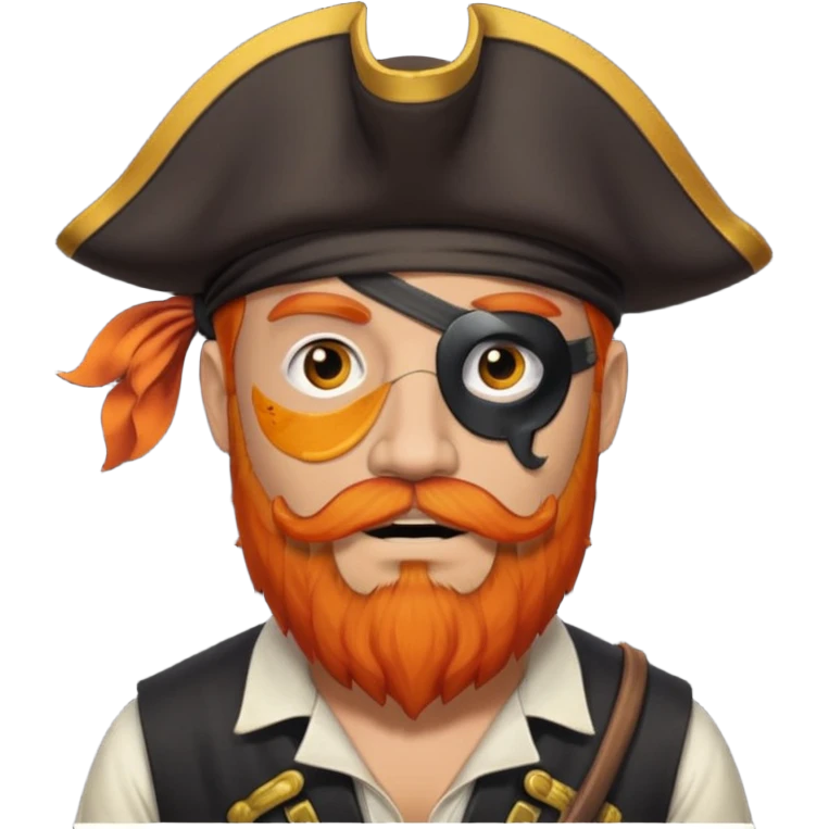 Pirata con un parche grande y negro que le cubra un ojo y con barba anaranjado emoji