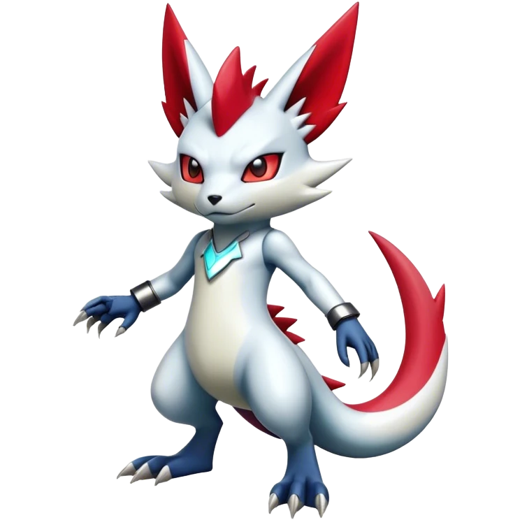 Cool Edgy Shiny Futuristic Ethereal Legendary Digimon-Sneasel-Zangoose-hybrid full body emoji
