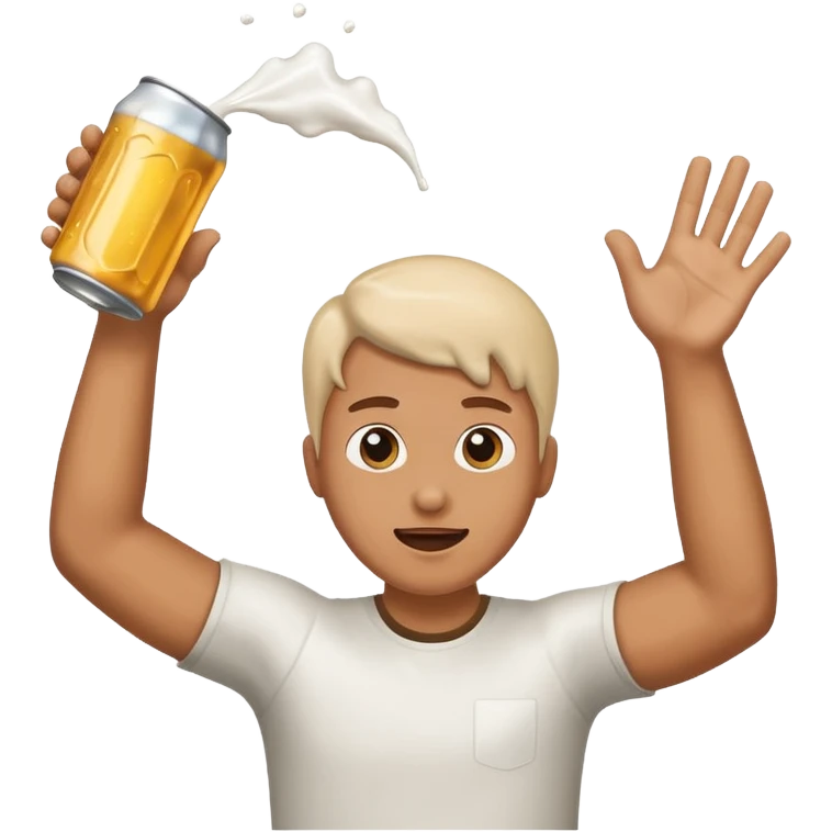 throwing beer can with the arm up in the air with spills from the can emoji