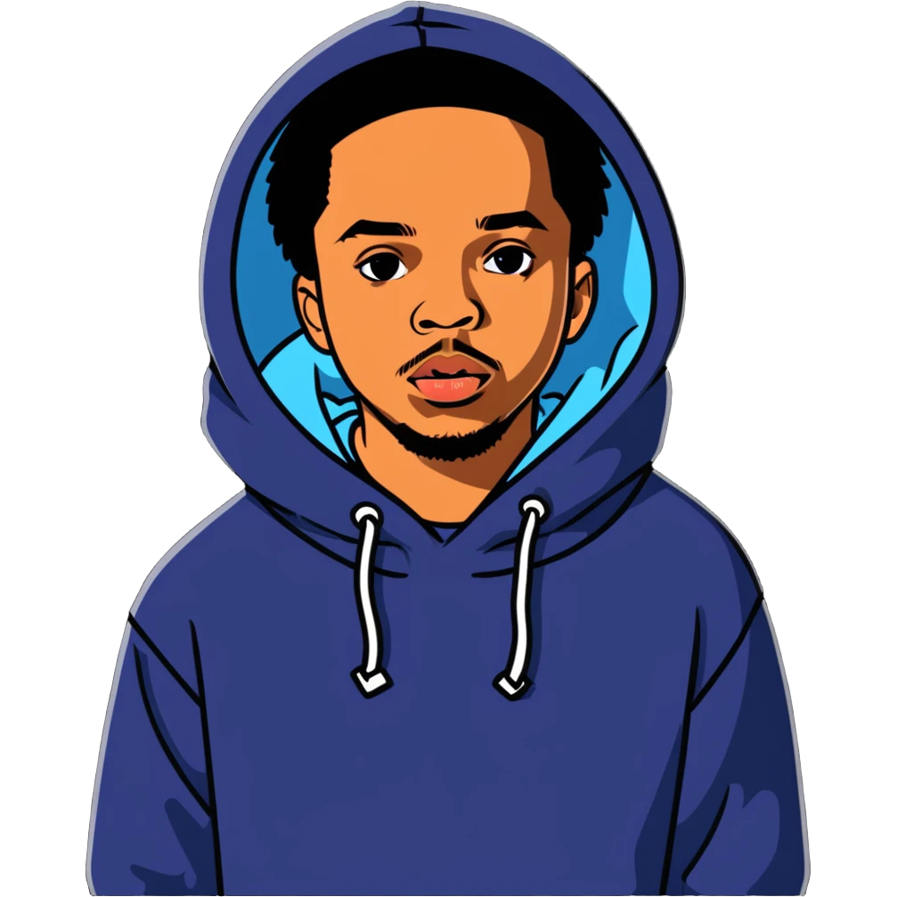 Earl Sweatshirt with hoodie and his distinctive look emoji