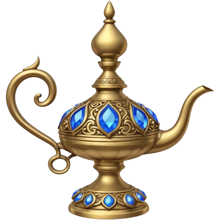 a genie lamp with blue gems and a DD carved emoji