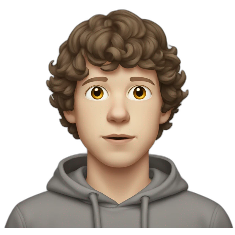 Jesse Eisenberg mark zukerberg grey hoodie brown hair emoji