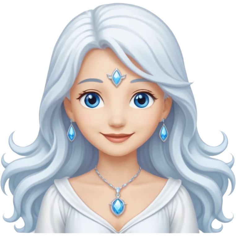 Good Witch of the North from The Wizard of Oz with light skin, blue eyes, long white hair, white outfit emoji