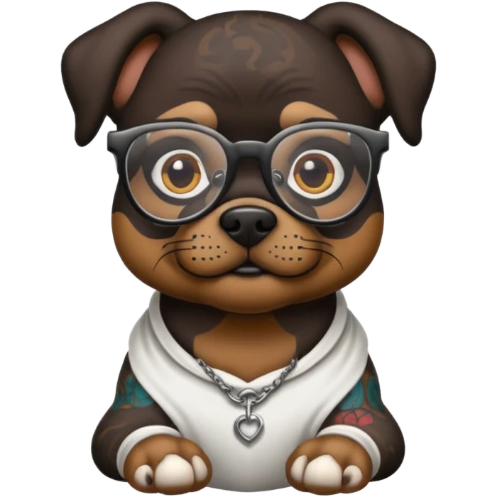 tattooed dog with heavy face tattooes and glassess, black emoji