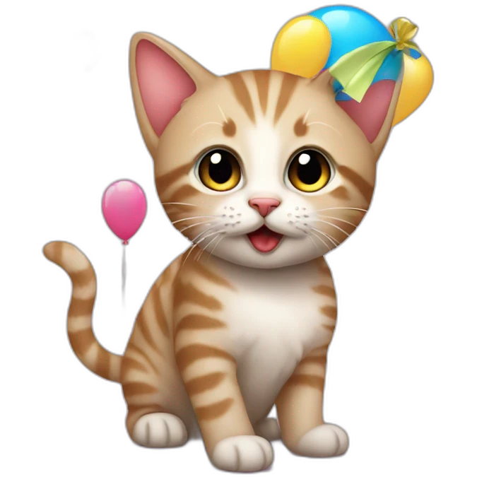 kitten with party balloon emoji