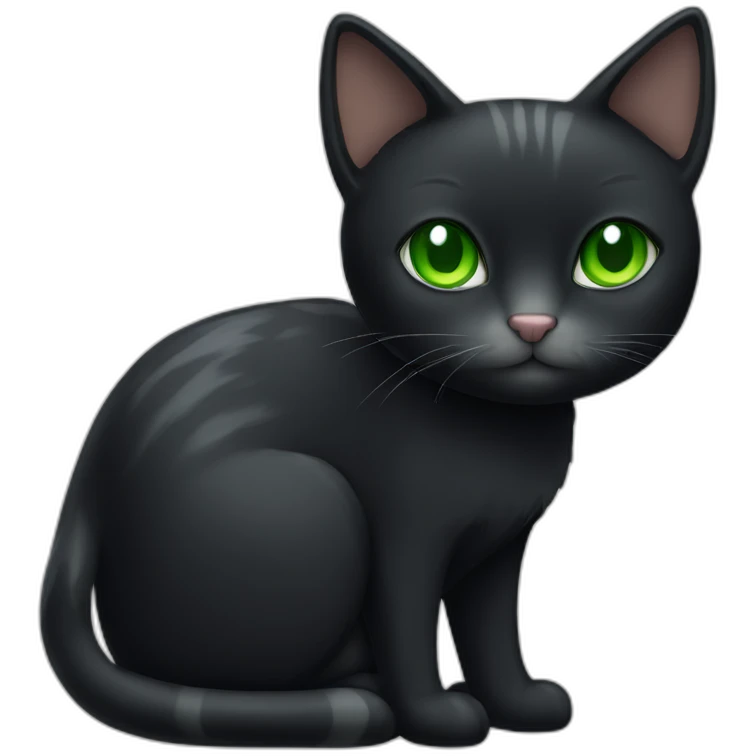 A black cat with green eyes with a white mustache, a white stripe on its nose, a full-length white breast and white paws emoji