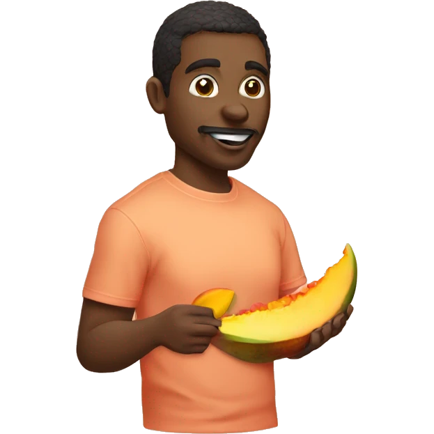 man eating mango in peach color t-sirt emoji