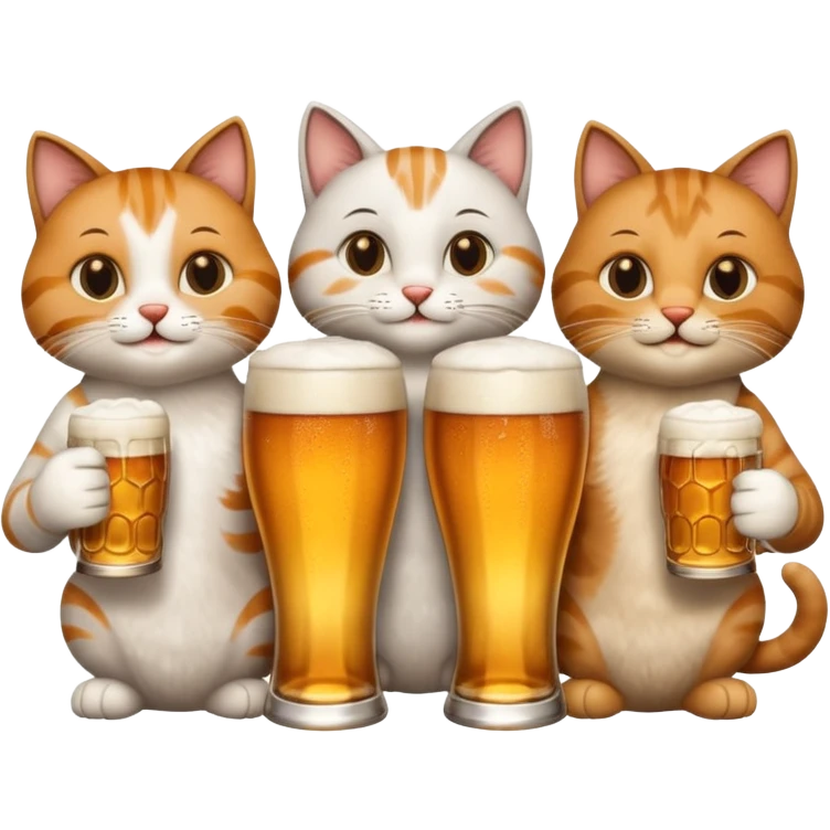 four happy cats drinking beer together with frothy beer glasses emoji