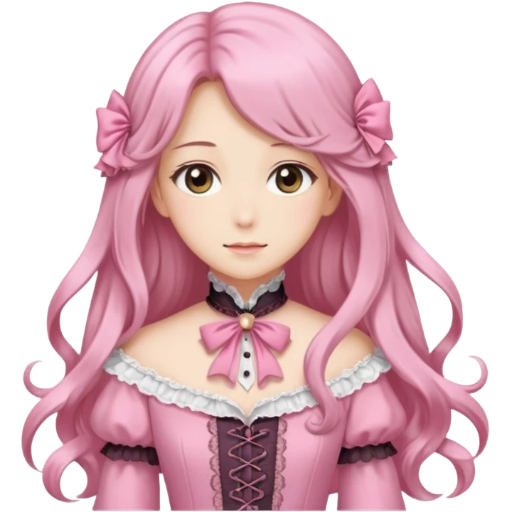 Gorgeous dreamy anime lady with long hair and pink victorian style clothes emoji