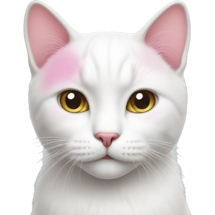 white cat with pink emoji