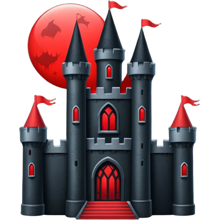 iOS sticker, dark castle, black walls, red windows, minimal fantasy emoji