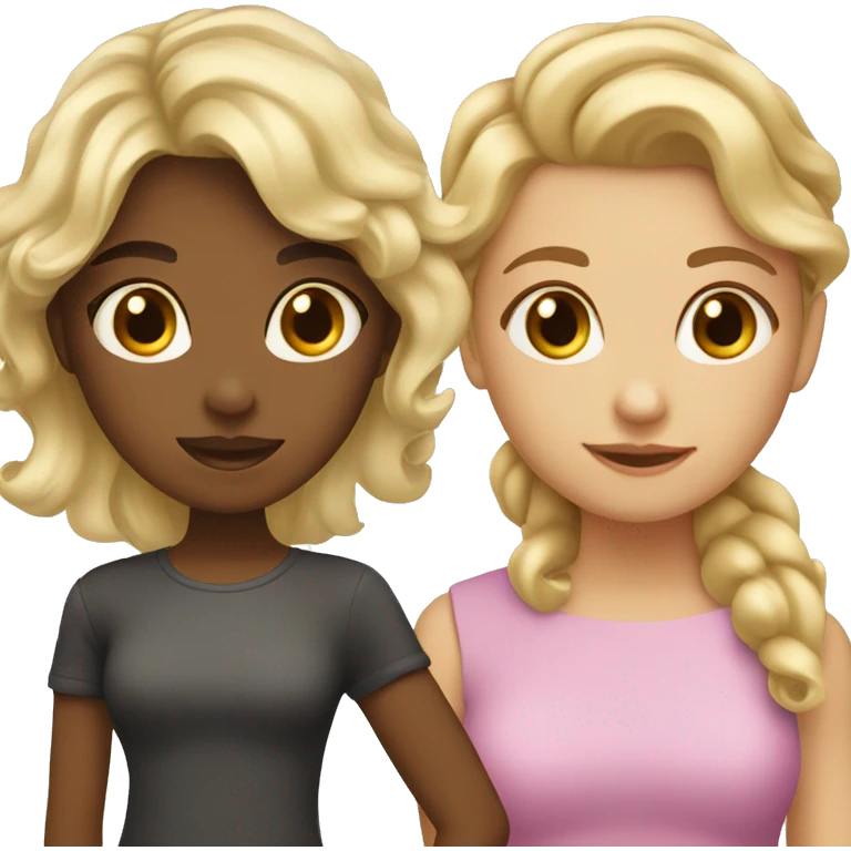 girl with blonde curly and girl with brown straight hair emoji