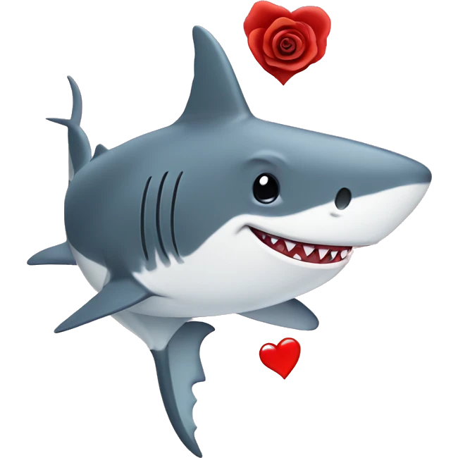 A happy shark with a heart and rose emoji