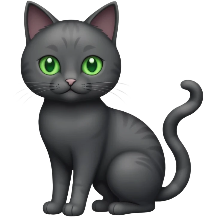full body gorgeous solid dark grey cat with green eyes, white paws playing emoji