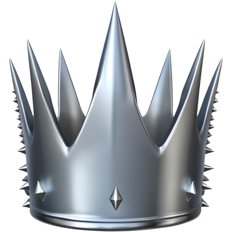 A spiked crown emoji made of silver chrome, sharp yet rounded metallic spikes, glossy reflections, aggressive luxury swag aesthetic, iOS emoji style, centered, clean white background emoji