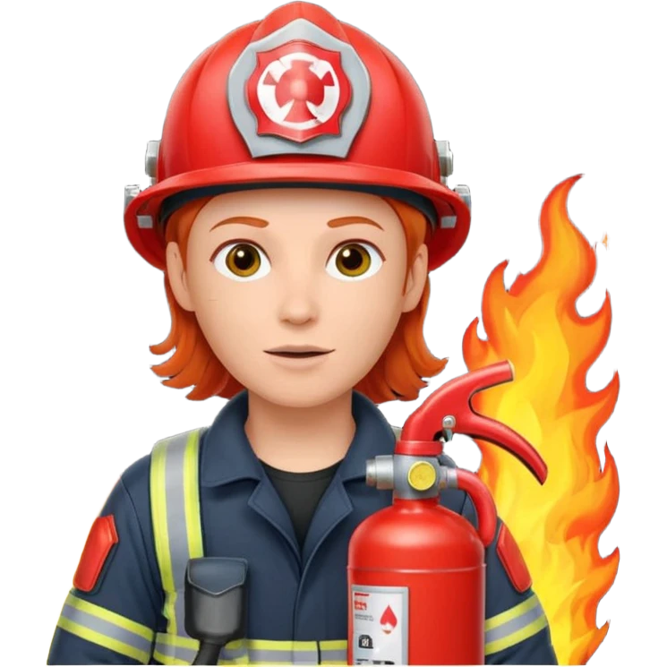 red haired Firefighter with respiratory protection with fire extinguisher emoji