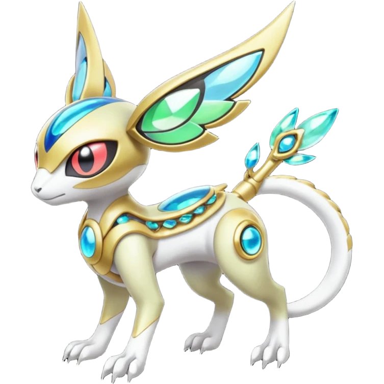 Shiny Colorful Futuristic Cyber-Vernid-Trico-Meloetta-Latias-Koraidon-Peppercat-Protogen-Pokémon-Digimon-Fakémon-fusion-hybrid-creature emoji