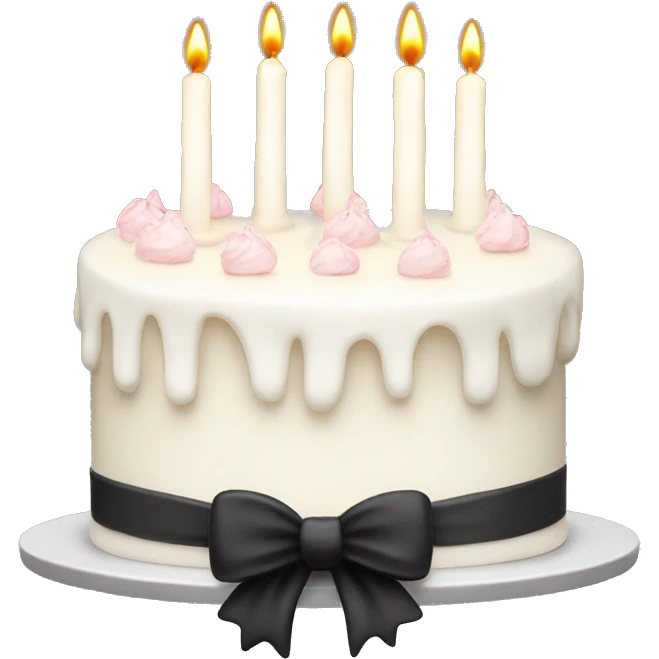 cute white cake with black bows and candles emoji