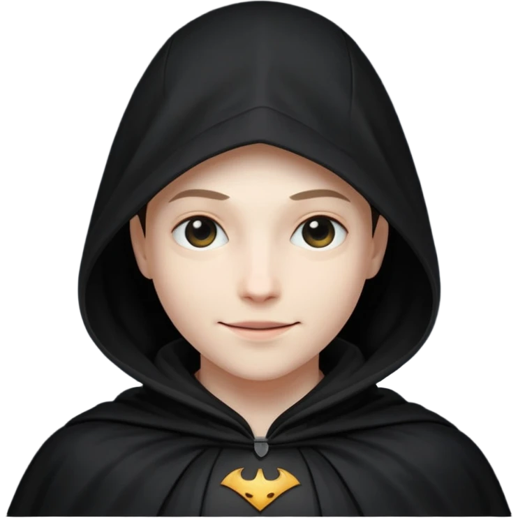 character with a black cape and a hood, face hidden in shadow, only a mysterious smile visible emoji