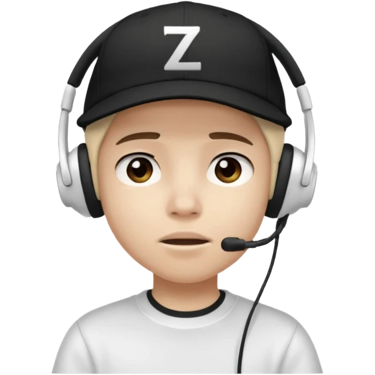 Adolescente com fone branco no ouvido é um boné preto, com uma carinha de sono e uns z z z emoji