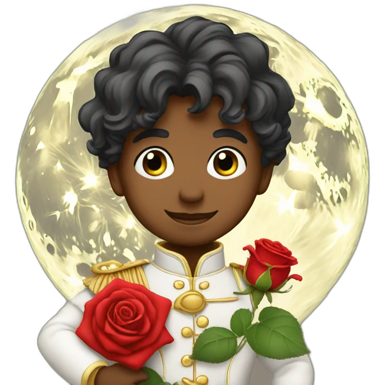 Little prince with red rose on the moon emoji