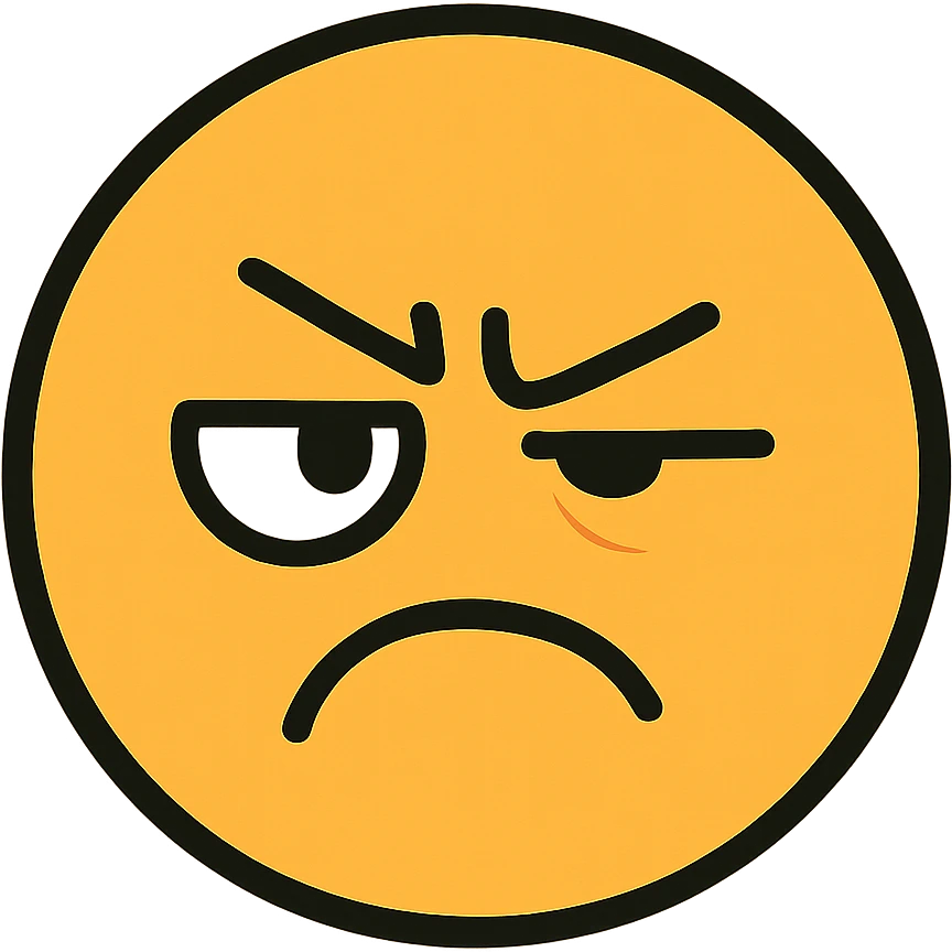 flat toon style yellow face with one eye half-closed and the other open, angry expression emoji