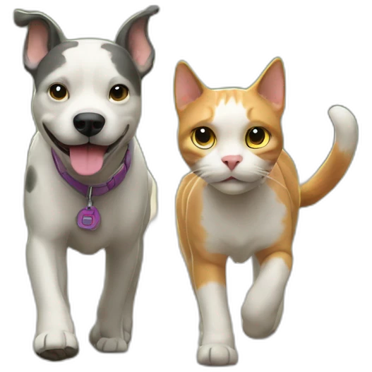 dog and cat walking in park emoji