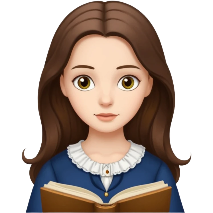  white long brunette hair girl with hazel eyes reading Pride and Prejudice emoji