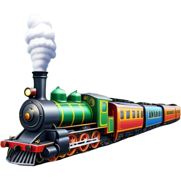 An icon showing a vibrant PC game train simulator scene with a steam locomotive traveling through a colorful countryside. The design features lush landscapes, winding tracks, and detailed railway elements, symbolizing the strategy and creativity of simulation games. Transparent background emoji