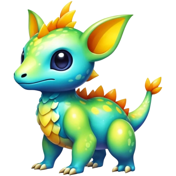 Exotic shiny rare multi-colored epic cute Fakémon-creature, full body, with random markings emoji