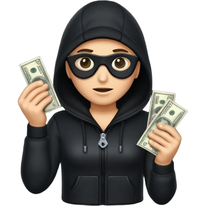 Robber with money na mão direita com uma blusa de frio preta  emoji