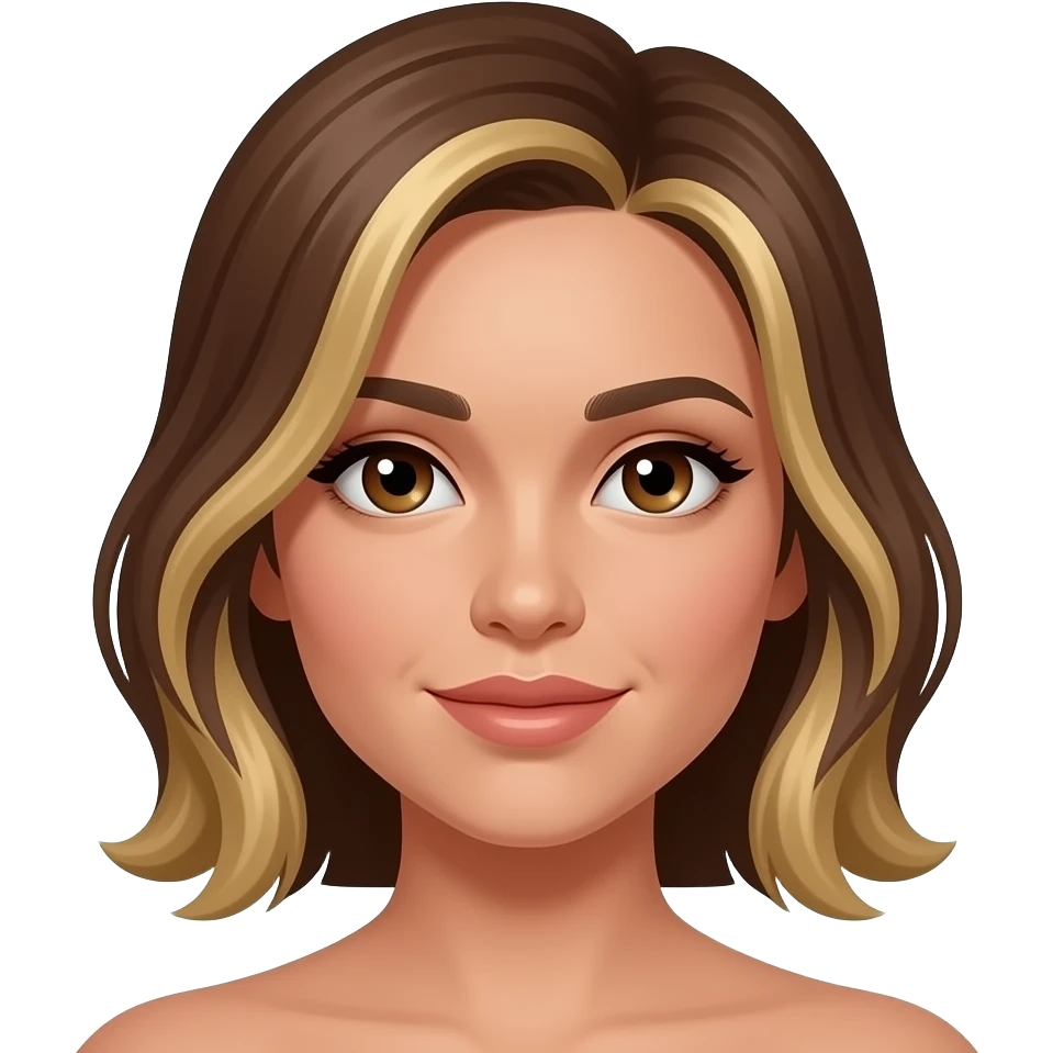blond  highlights with brown hair side bang.  light brown skin, side bang female with brown eyes emoji
