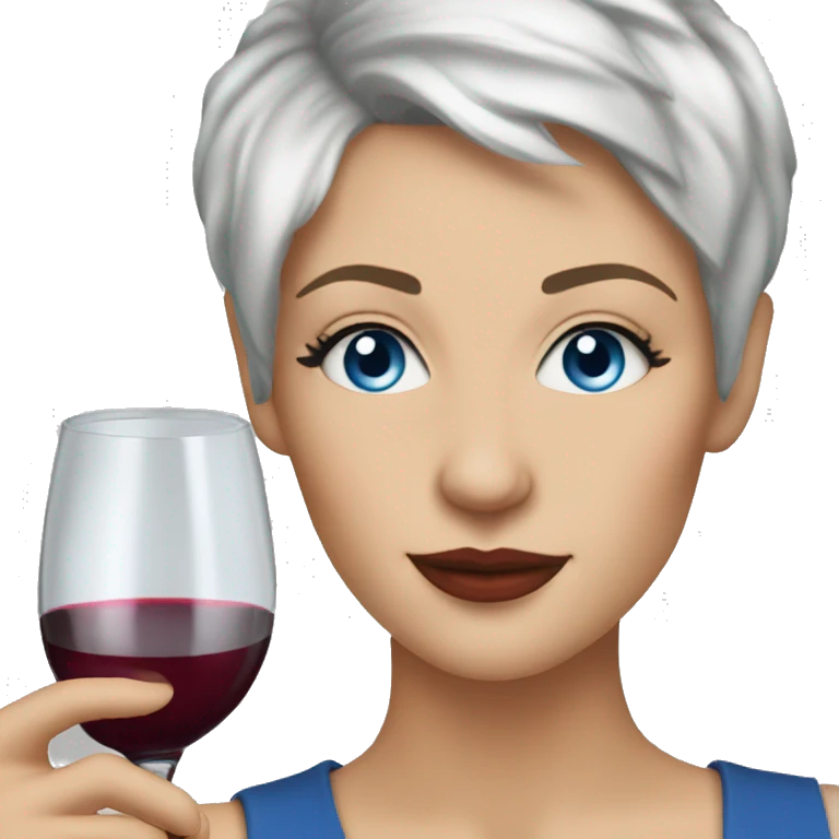 White woman blue eyes short pixie hair Drinking wine emoji